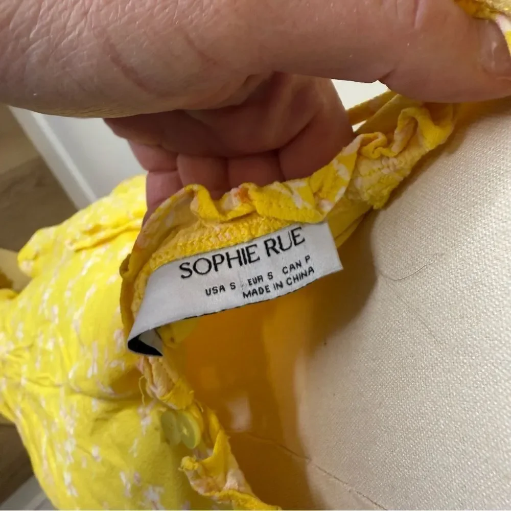 [Sophie Rue] Yellow Floral Ruffled Babydoll Mini Dress - Size Small
